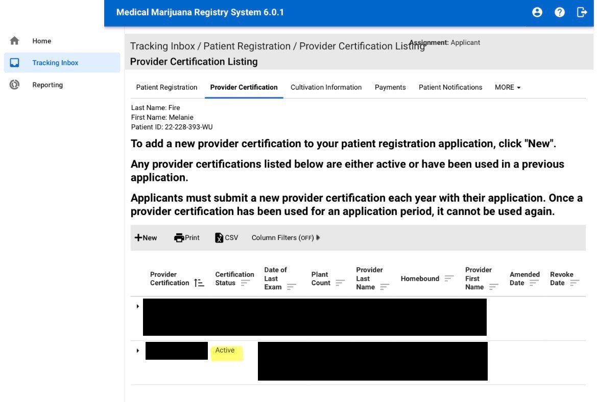 Physician Certification Form Access Screenshot