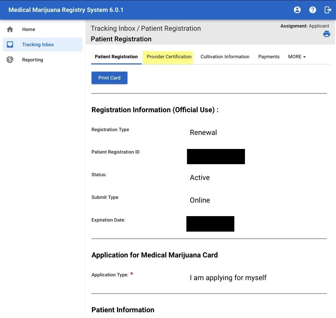 Physician Certification Form Access Screenshot