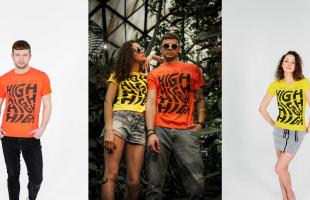 Cannabis apparel new, girl and boy in weed themed tee shirts