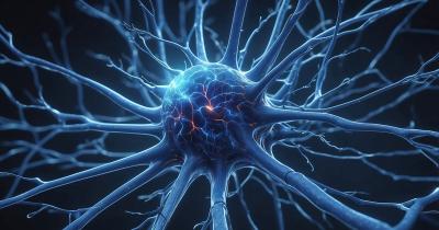 AI generated image of a brain cell lightning up